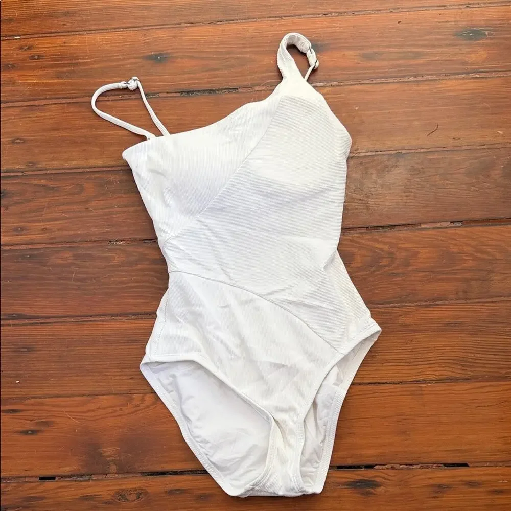 BECCA ribbed back cutout tie back one piece beach swimsuit sz S